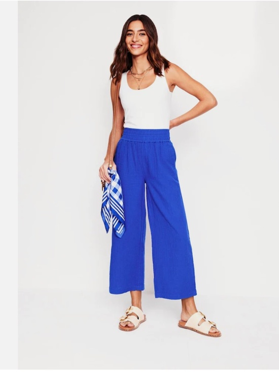 Boden Pants - Boden Blue Wide Leg Cropped Double Cloth Cotton Gauze Trousers Pants New 16/18